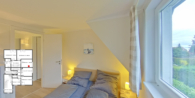 1. Schlafzimmer am Fenster - Seehaus - Massives Einfamilienhaus am Breeger Bodden, nahe der Ostsee. Aktuell als Ferienhaus genutzt.