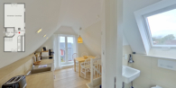 Wohnküche und Bad - Sonnenhaus - Massives Einfamilienhaus am Breeger Bodden, nahe der Ostsee. Aktuell als Ferienhaus genutzt.
