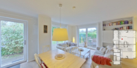 Blick in das Wohnzimmer - Seehaus - Massives Einfamilienhaus am Breeger Bodden, nahe der Ostsee. Aktuell als Ferienhaus genutzt.